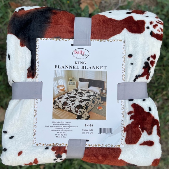 New king size soft Flannel Blanket Cow print Black Brown White Galloway cattle - Picture 3 of 6